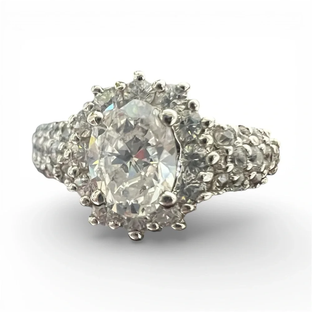 Sterling Silver Ring With Clean Stone .925 Signed NC Women Size 10 Oval - Picture 1 of 16